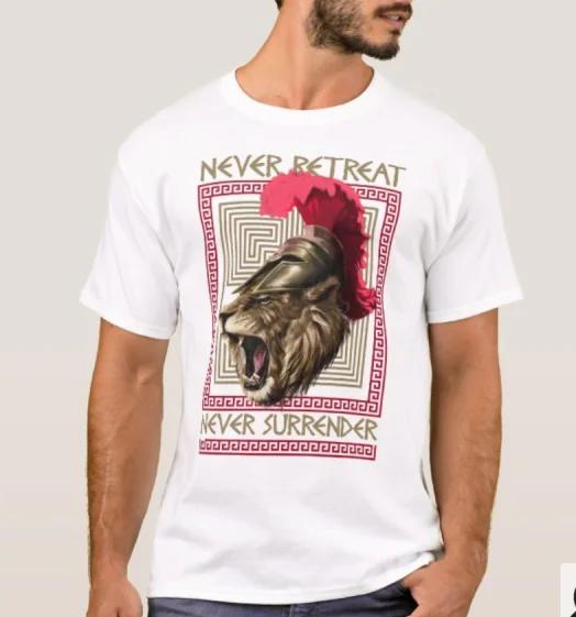 Never Retreat Never Surrender Spartan Warriors Lion TShirt Summer Cotton Short Sleeve ONeck Mens T Shirt New S3XL