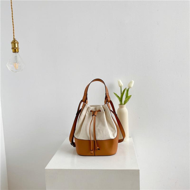 Portable Canvas Bag Niche Splicing Design Shoulder Messenger Bag Fashion Versatile Drawstring Bucket Bag Women