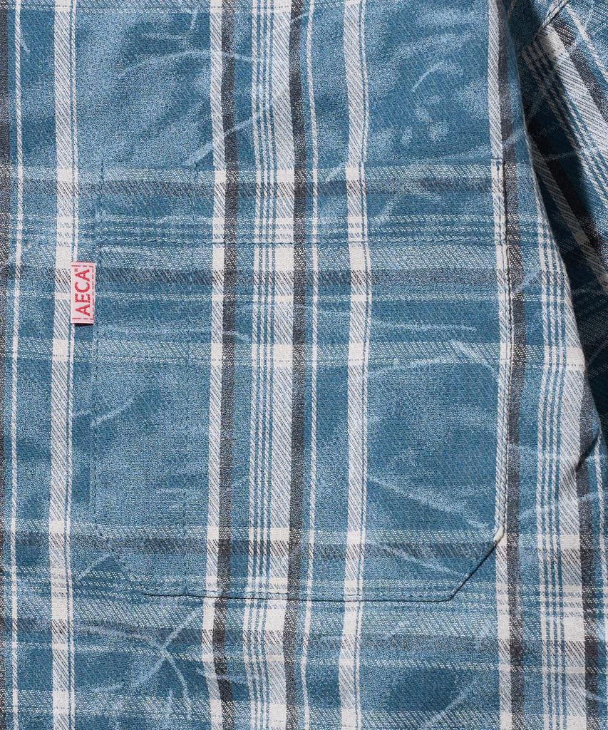 AECA Washed Tartan Check Pocket Shirts-Sky Blue