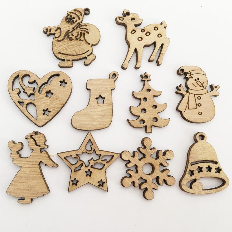 Eco-Friendly Vintage Christmas Ornaments - Creative Cartoon Wood Chip Design