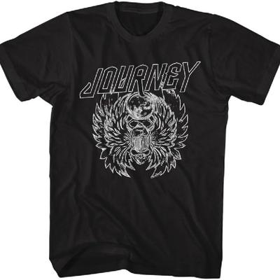 Футболка взрослая черная с коротким рукавом Journey Scarab Lines в винтажном стиле, музыка 80-х, классический рок, графические футболки