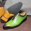 Fashion FELIX CHU Men's Genuine Cow Leather Shoes Crocodile Print Business Green Dress Shoes Formal Wedding Footwear for Spring Autumn