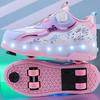 Children Lights Sports Shoes Rubbing Shoes Charging and Disassembling Four Wheels Slide Shoes LED Kids Glowing Sneakers