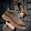 Fashion British Style Platform Work Shoes Men Boots Leather Men Autumn Winter High-top Casual Fashion Platform Plush Warm Boots Man