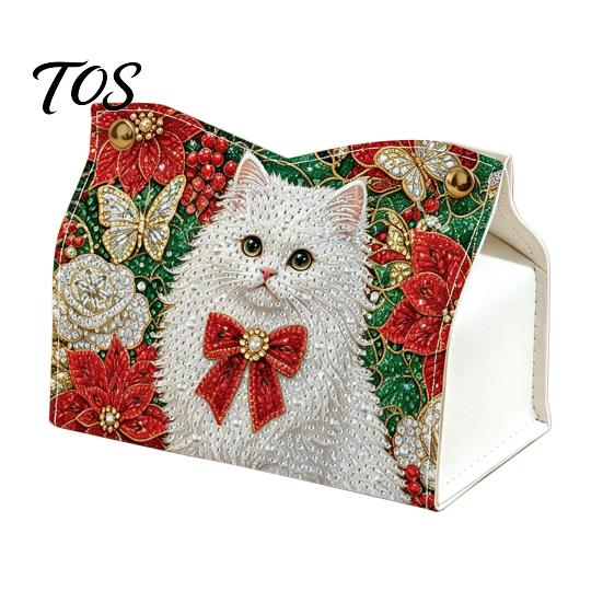 Festive Room Decoration DIY Christmas Diamond Art Tissue Box, Sparkling Rhinestone PU Leather Napkin Craft Kits for Teens Holder, Rectangular Storage