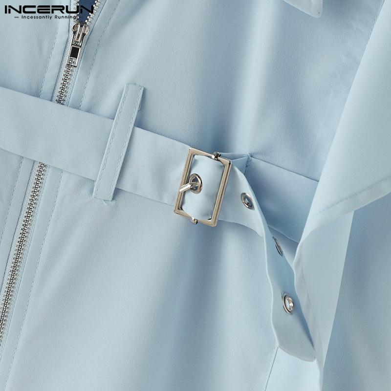 INCERUN Мужские топы с короткими рукавами и оборками, летние рубашки-карго на молнии