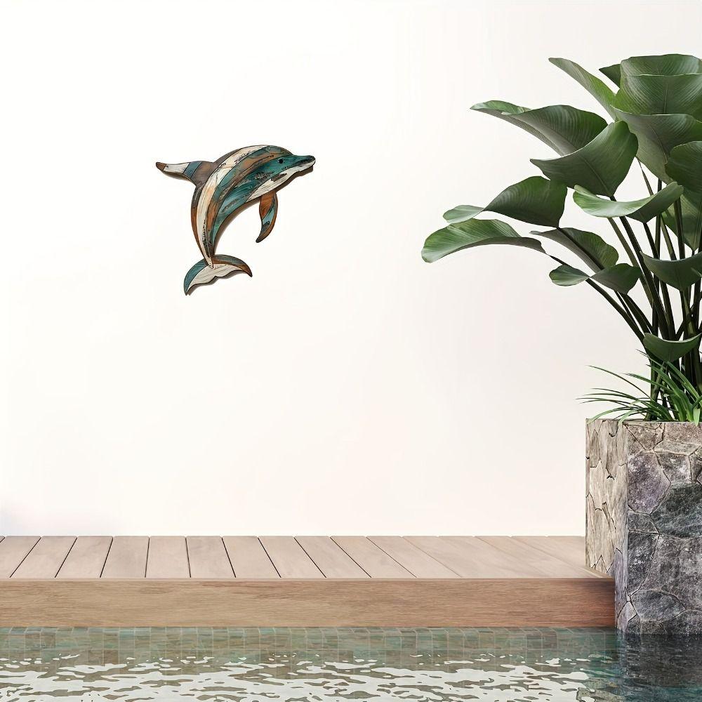 Retro Wooden Dolphin Wall Ornament Ocean Series Marine Animal Decoration Summer Outdoor Hawaiian