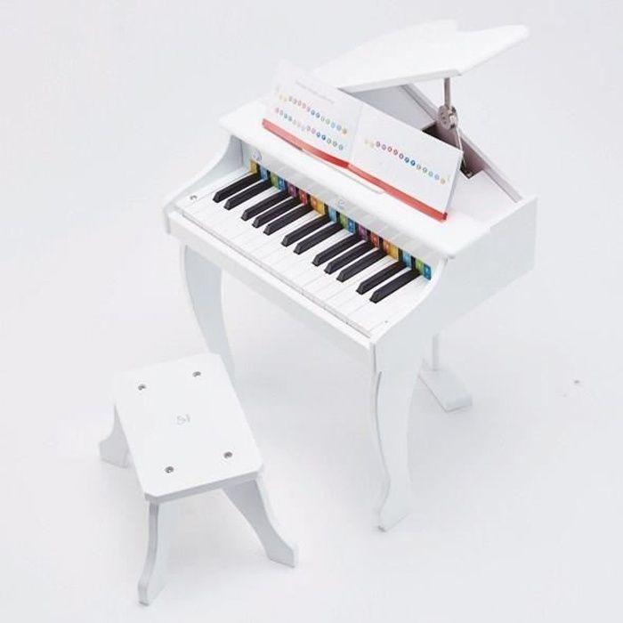 Piano jouet électronique en bois - HAPE - Blanc - 30 touches - Tabouret inclus