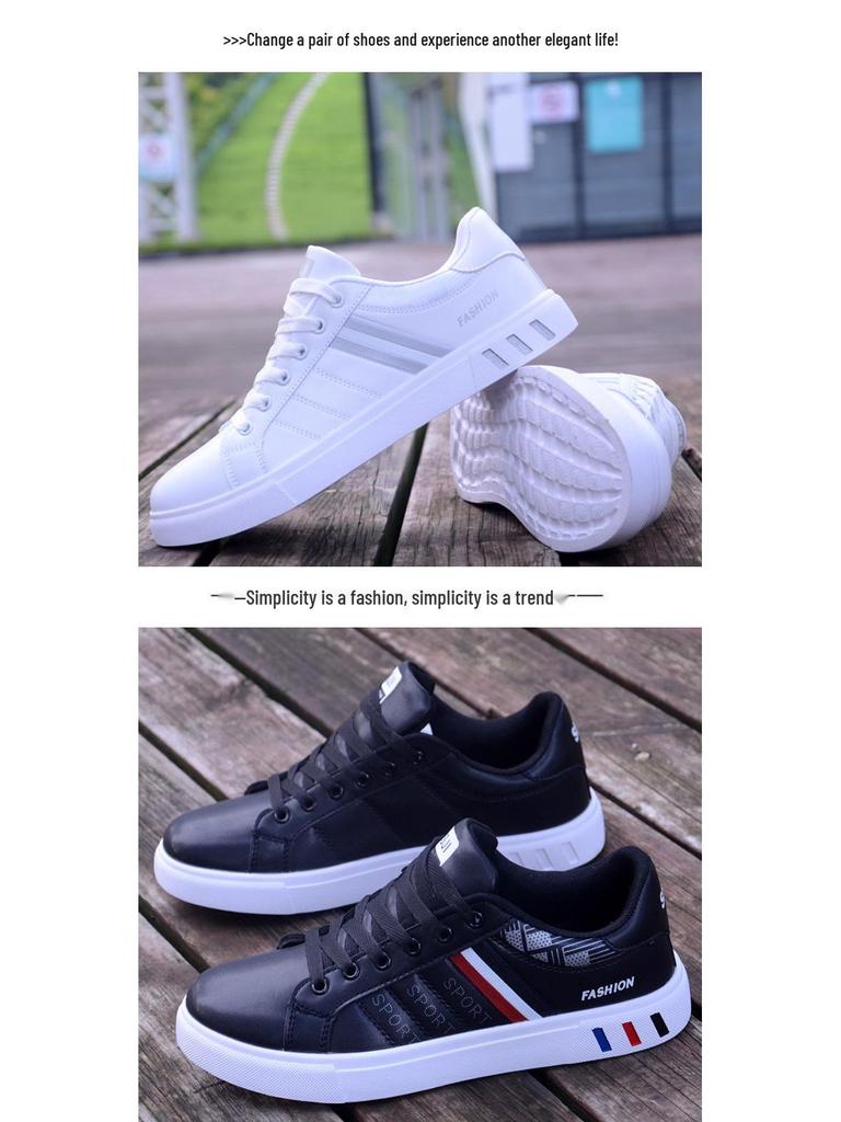 Летние мужские модные белые повседневные спортивные туфли 2024 года — корейский стиль, универсальные, плоские кроссовки для студентов
