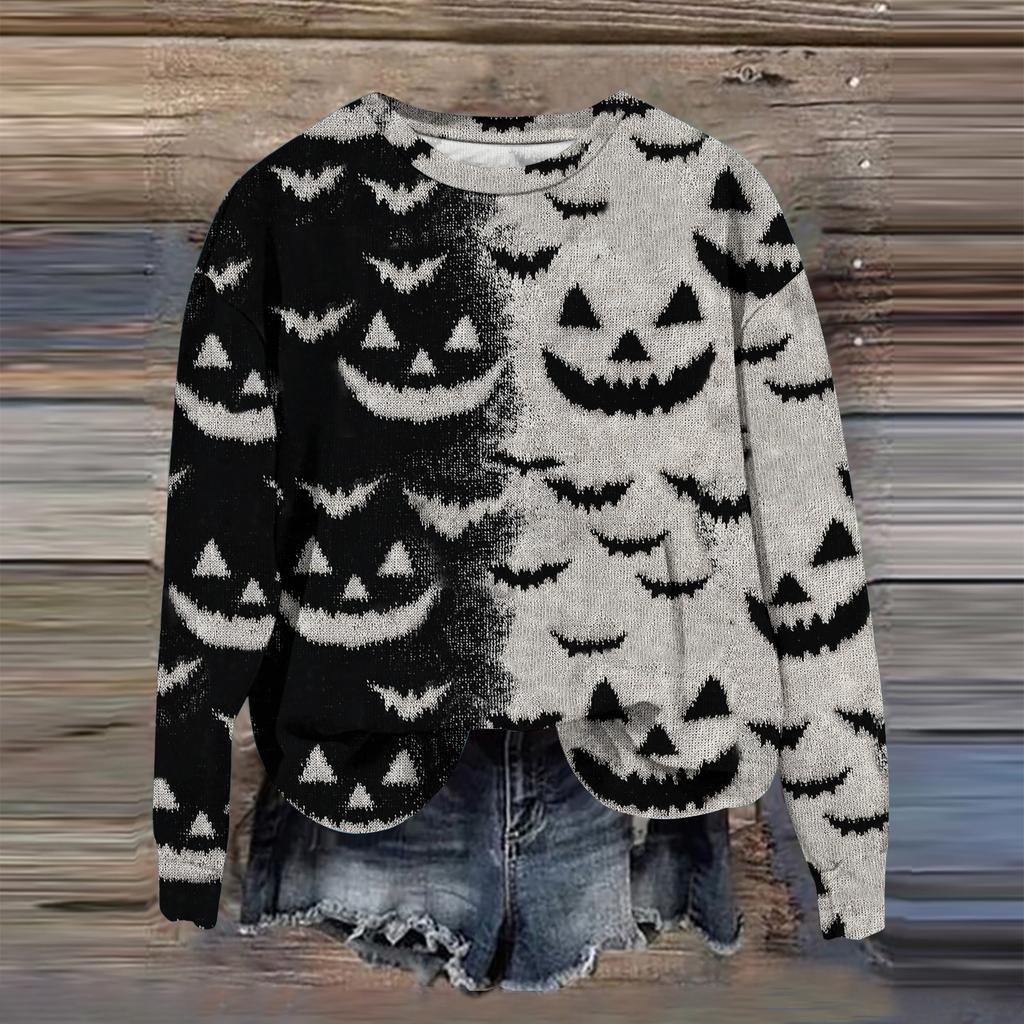 Women's Fashion Printed Long Sleeve Loose Round Neck Sweatshirt Top Fall