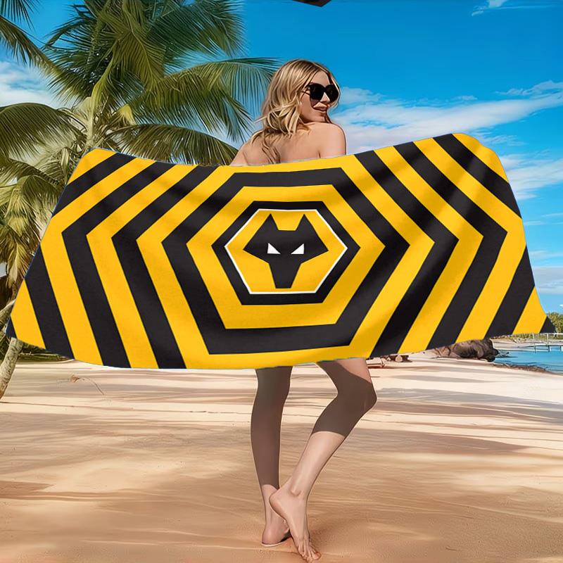Wolves Team Emblem Printed Microfiber Beach Towel, Soft And Absorbent, Quick-Dry, Ideal for Summer Travel, Beach Essential, Swimming Pool