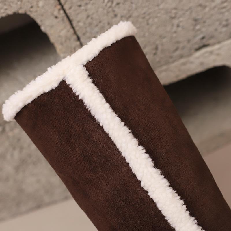 Women's Low-heeled Boots Autumn and Winter New Comfortable and Warm Thick-heeled Large-size Plush Medium Boots