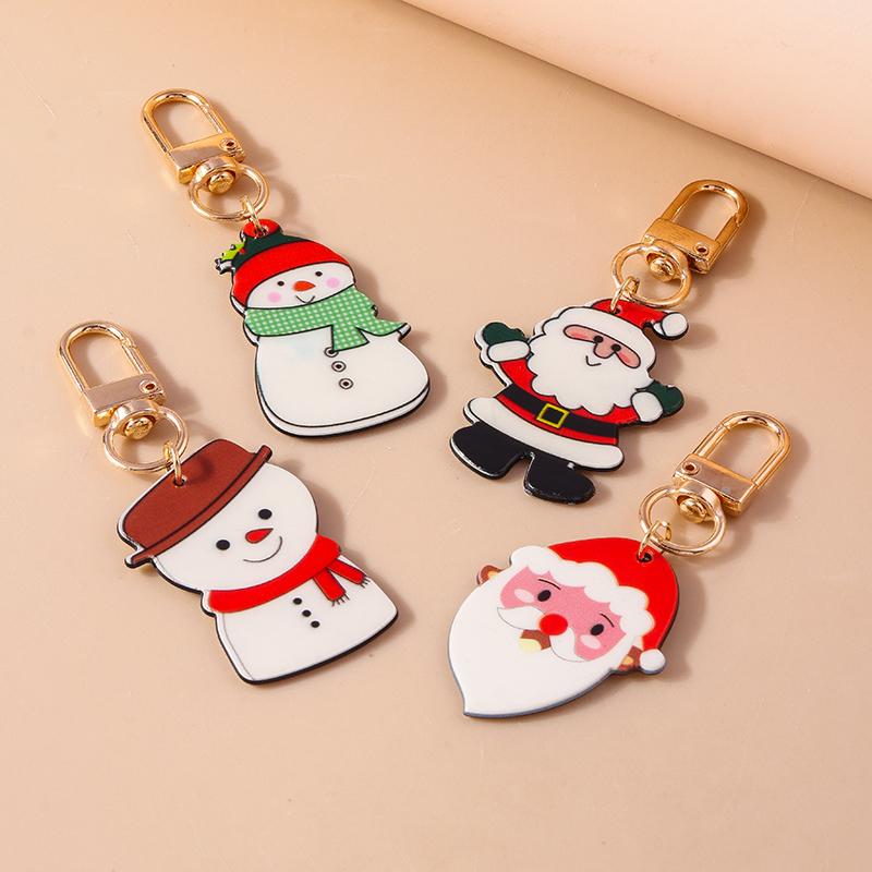 Cartoon Resin Santa Claus Keychain Christmas Snowman Keyring Pendants for Car Key Bag Decor Handmade X'mas Gifts Accessories
