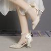 Solid Color High Heels Mid-heel with Skirt Sandals 2025 Summer New Wear-resistant Stiletto Temperament French Bridesmaid Shoes