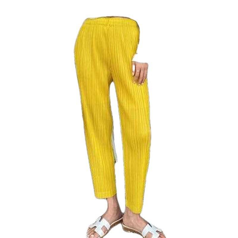 Женские летние укороченные плиссированные брюки Miyake: Модный свободный прямой стиль