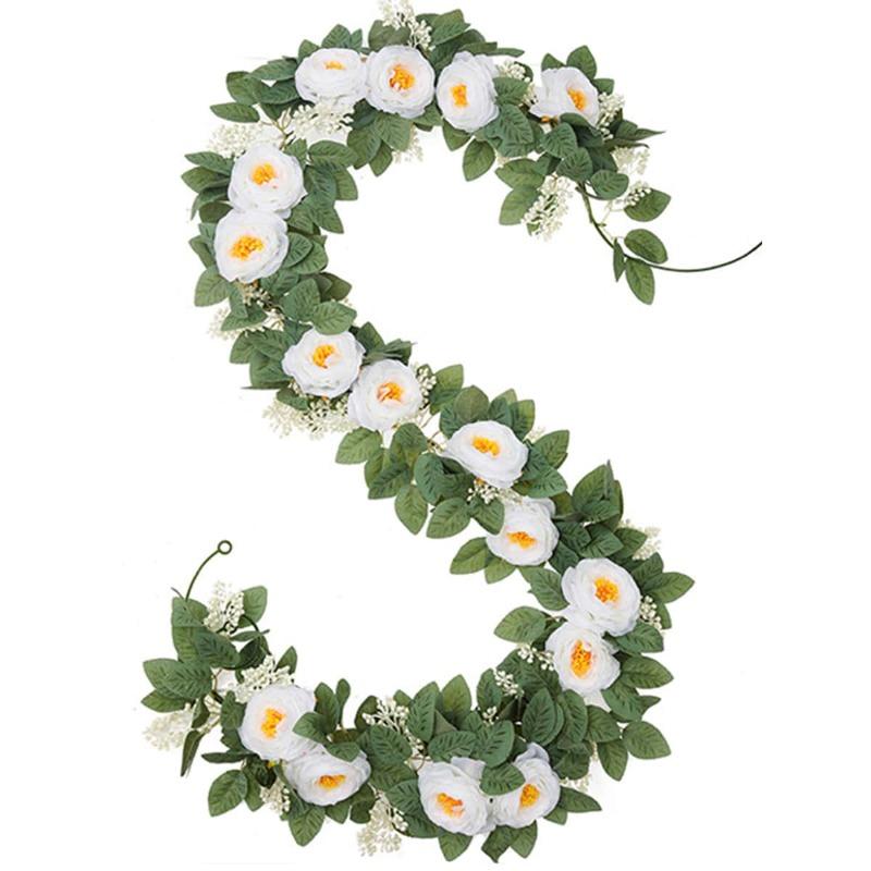 2 шт. искусственных гирлянд из роз 2 м шелковые розы лозы подвесные искусственные цветочные гирлянды для свадебной вечеринки домашний стол сад отель наружные настенные украшения