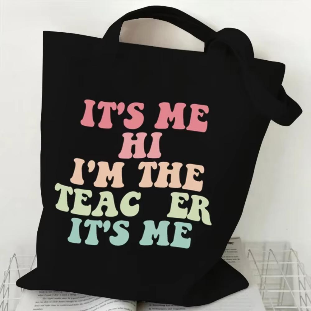 Teacher's Day Gift Teacher Print Canvas Tote Bag Women Handbag Colored Letters Teacher Canvas Tote Bag Floral Shoulder Bag