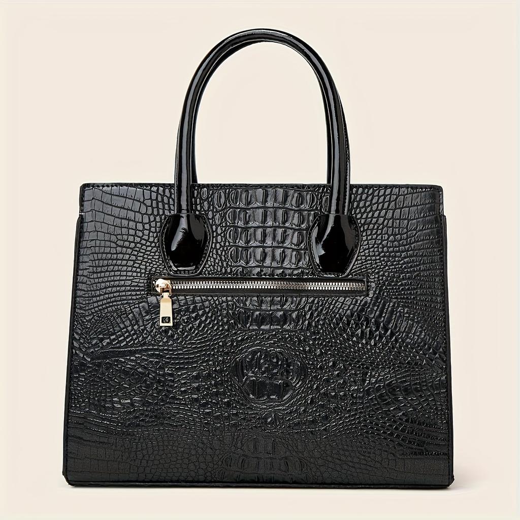 Large Capacity Crocodile Pattern Bag for Women Classic Tote Bag Single Shoulder Bag Crossbody Wallet 3 Pieces