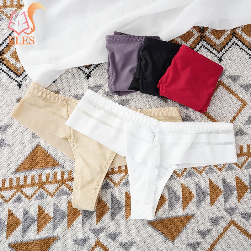 Women's Elephant Nose Thongs Panties Low Waist Mesh Hollow G-string Breathable Seamless Underwear