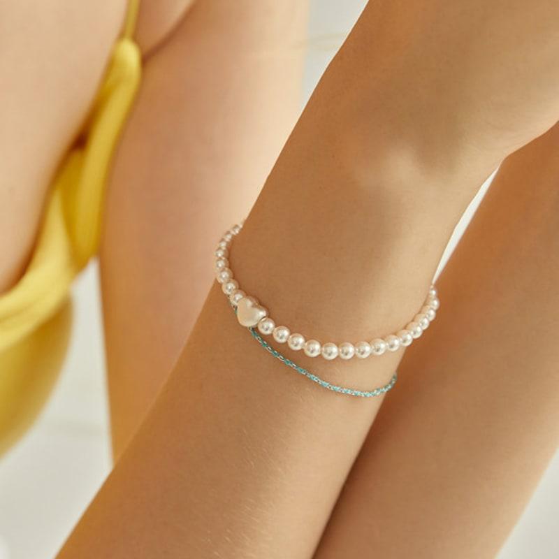 LUNNE Silver 4mm Pearl Heart Bracelet #LSB01