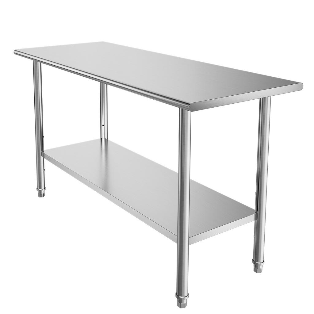 Stainless Steel Work Table, 61x152 cm Food Prep Table, Commercial Kitchen Workstation with Adjustable Undershelf, Metal Heavy Duty Utility Worktable,