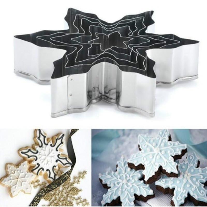5pcs/set DIY Kitchen Baking Tool Snowflake Cutter Cookies Stainless Steel Fondant Christmas Cake