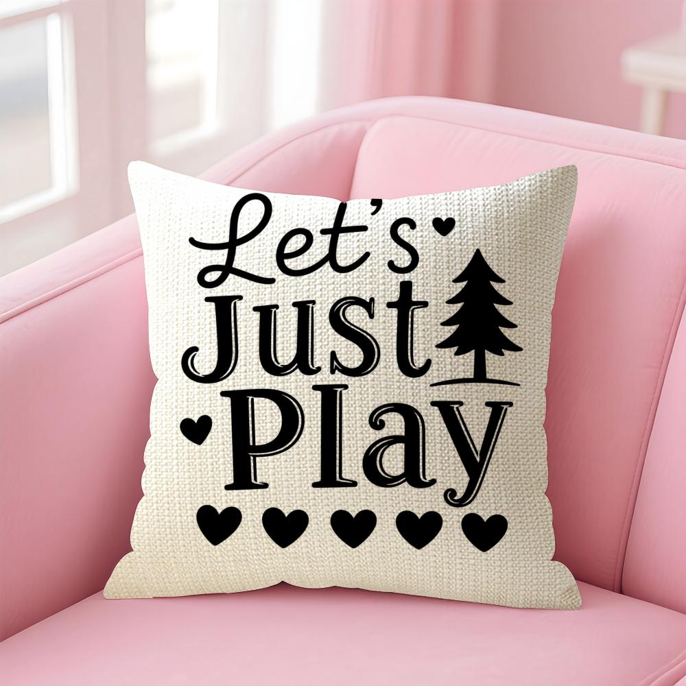 Lets Just Play Cushion Cover Natural Linen Organic Fabric DoubleSided Printing Sofa Home Decor Gift Pillow Case
