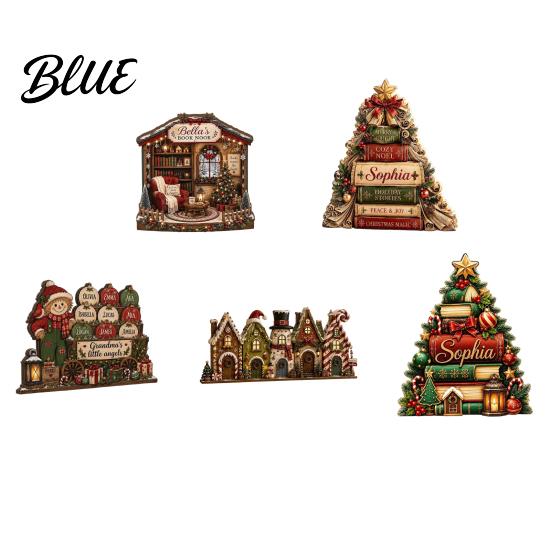 Wood Holiday Sign Wooden Christmas Table Sign Book Tree House Scarecrow Tabletop Rustic 2D Flat Decor for Mantel Shelf Desktop Seasonal Centerpiece