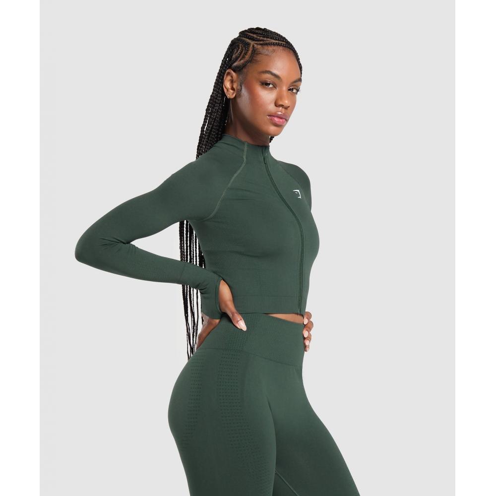 Gymshark Куртка Vital Seamless 2.0 Midi Zip Up Woodland Green Marl B5a9q Ebtf