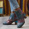 Women's Floral Pattern Boots, Side Zipper Casual Chunky Heel Ankle Boots, Versatile Round Toe Boots