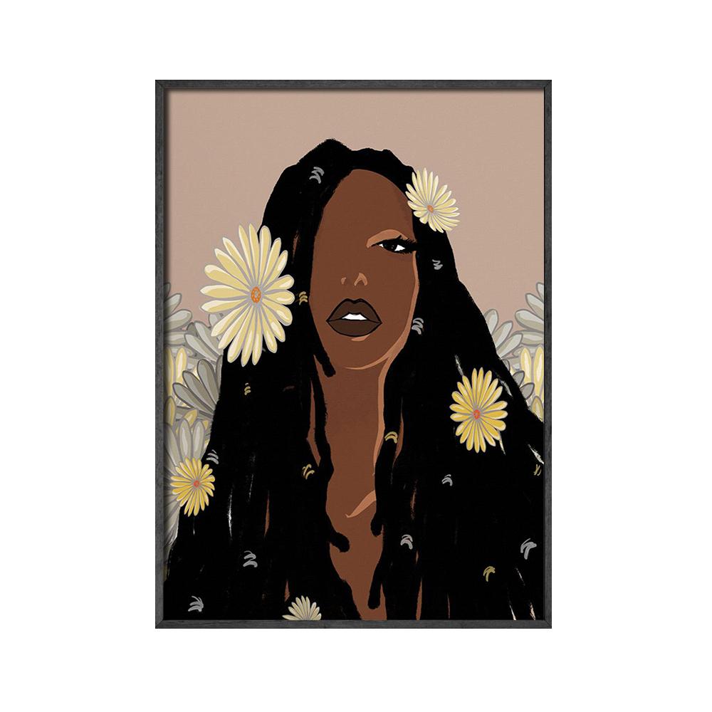 Африканское искусство Картина холст Черная женщина Черная девушка с тропическими листьями монстеры Постеры и принты Бохо Настенное искусство Картинки