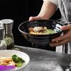 Ring Stripes Ramen Bowl Pure Black Noodle Bowl Tableware Fruit Salad Bowl Rice
