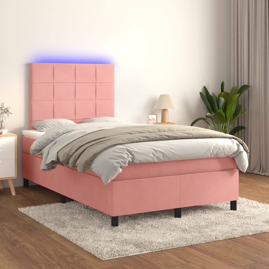 Vidaxl Łóżko Kontynentalne Z Materacem I Led, Różowy Aksamit 120X200Cm