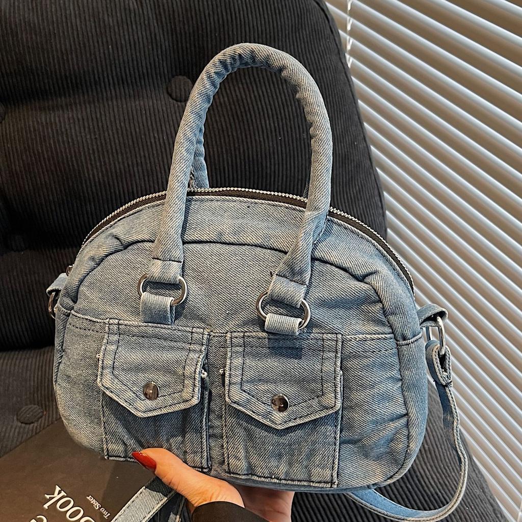 2025 Summer Premium Texture Retro Washed Denim Bag Fashionable Versatile Portable Messenger Bag Single Shoulder Commuter Bag