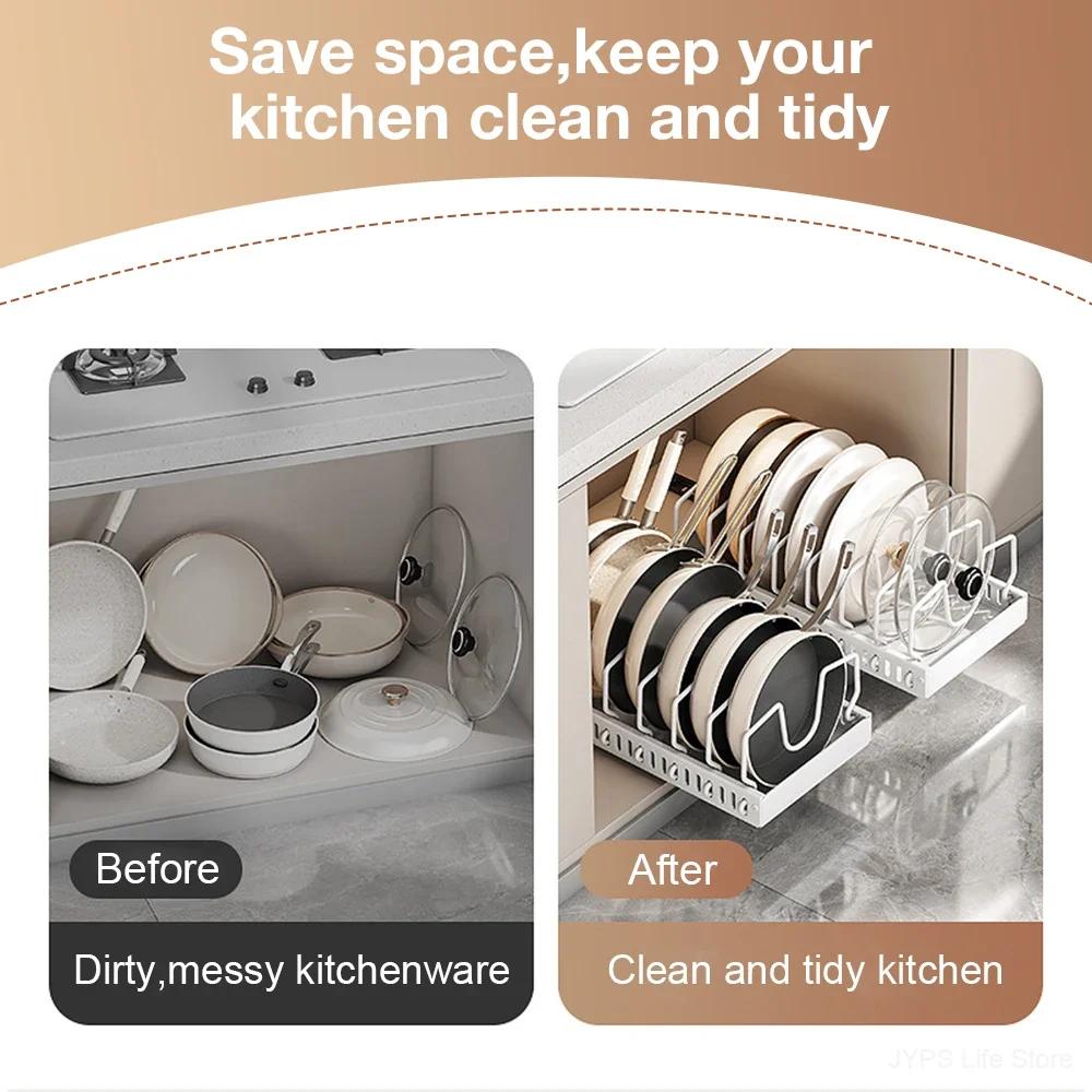 NEW Kitchen Multifunctional Organizer - Pull-Out for Pots/Pans, Sliding Lid Holder, Spice Rack & Dish Drying Racks Drawer
