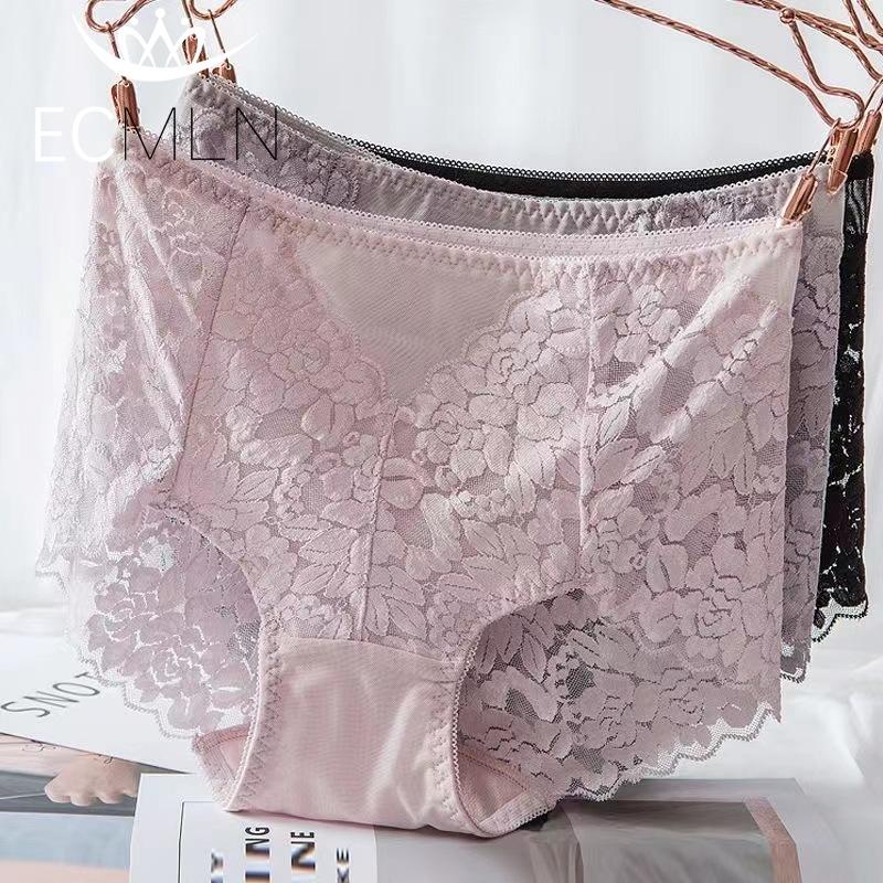 Women Lace Panties Mid-Waist Hollow Hip-Lifting Comfortable Briefs Embroidery Cotton Crotch Underwear