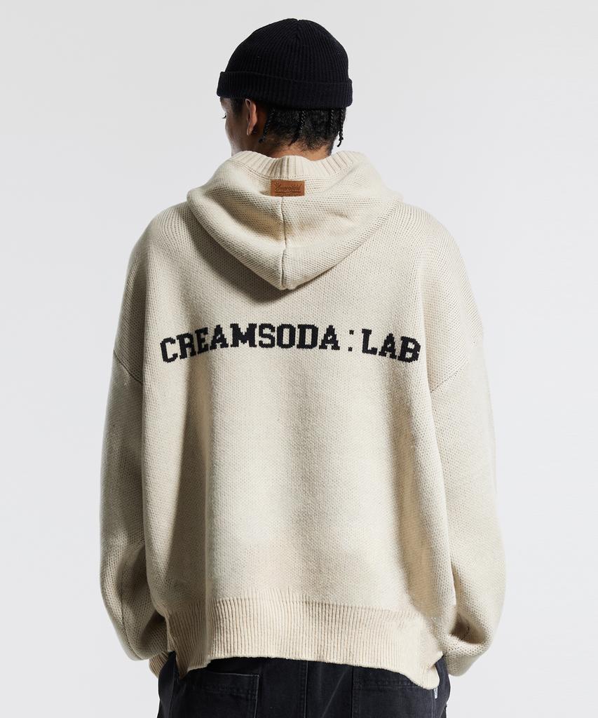 CREAM SODA LAB Cl Washed Graphic Jacquard Hoodie Knit Beige