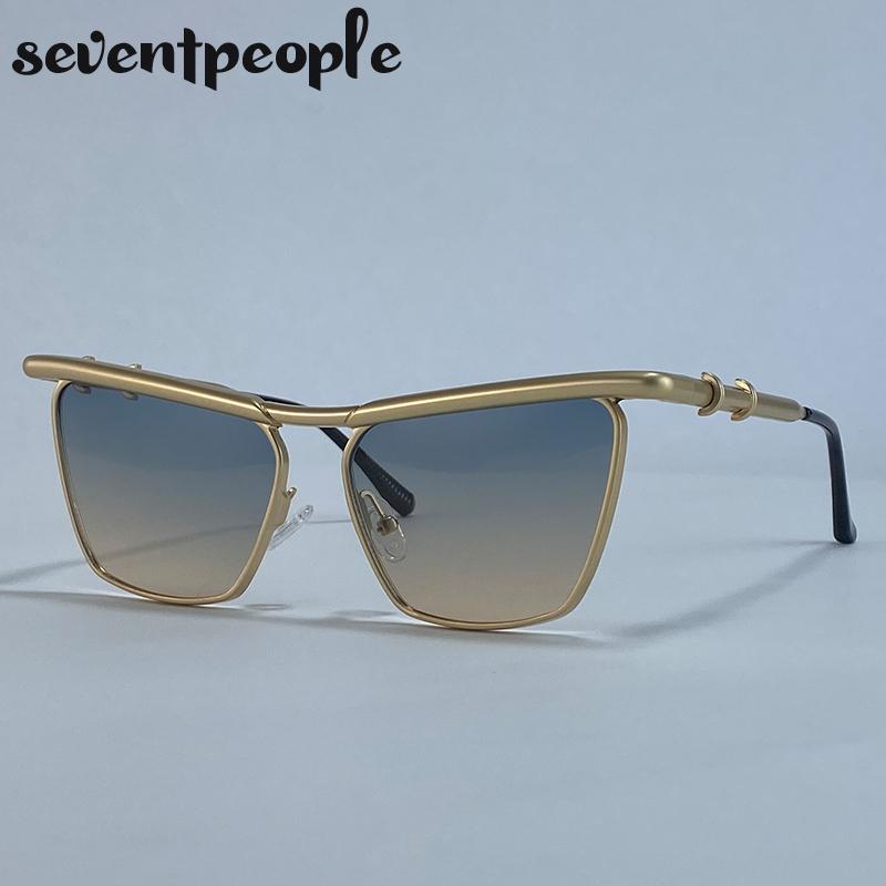 Классические солнцезащитные очки «кошачий глаз» в стиле панк для женщин, трендовые металлические квадратные солнцезащитные очки-щитки класса люкс, винтажные уличные солнцезащитные очки для леди