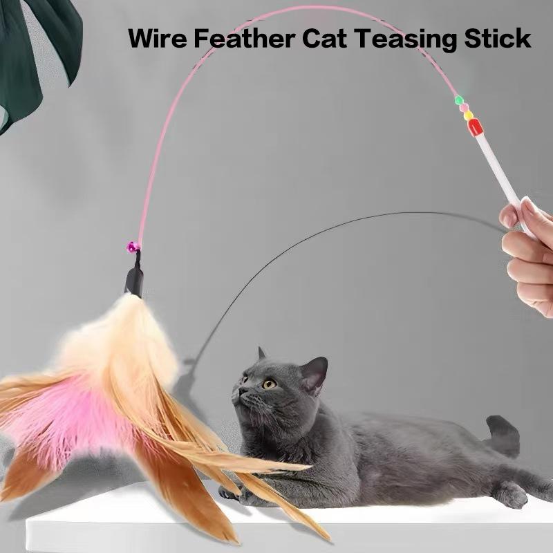 1/10Pcs Funny Simulation Feather Cat Toy Interactive Pet Cat Toy Kitten Playing Teaser Wand Toy Replacement Head Pet Supplies