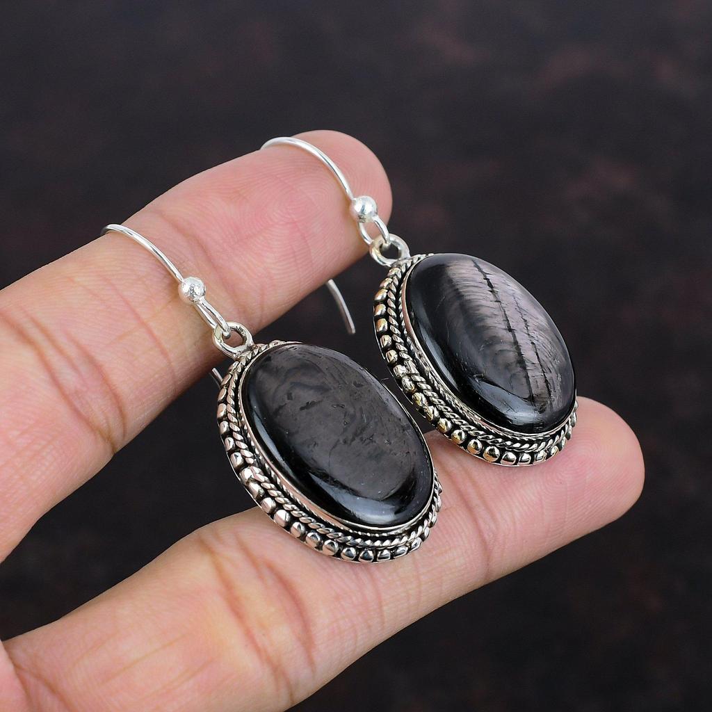 Серьги из гиперстена, настоящие драгоценные камни, винтажные серьги, серьги из стерлингового серебра 925 пробы, украшения из гиперстена, украшения ручной работы, подарки для жены