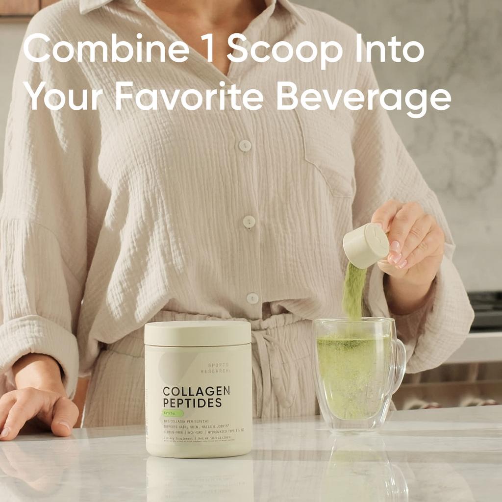 Sports Research Collagen Peptides, Matcha, 10.2 Oz (288 G)