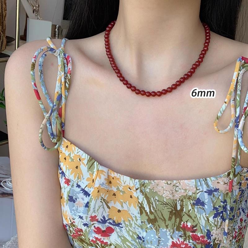 Женское колье из стерлингового серебра 925 пробы с красным агатом - Бусы-цепочка для свитера на китайский Новый год и Рождество