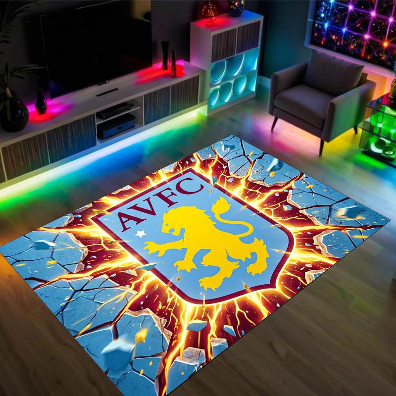 Aston Villa Football Design Crystal Velvet Carpet Cozy Non?Slip Printed Rug For Bedroom Living Room Entrance