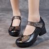 Ethnic Style Women's Shoes Single Shoes Head Cowhide Thick Heel Leather Shoes