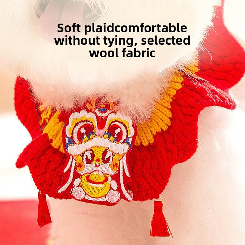 Осень и Зима Собаки Празднуют Богатство и Сокровище Новогодний Вязаный Шерстяной Воротник Кошка Треугольное Полотенце Слюнявчик для Питомца