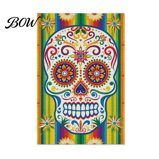 Festive Lawn Ornament Flags Day of The Dead Garden Flag, 12x18 Inch Floral Skull Decorative Yard Double Sided Holiday Mexican Gothic Skeleton Flowers