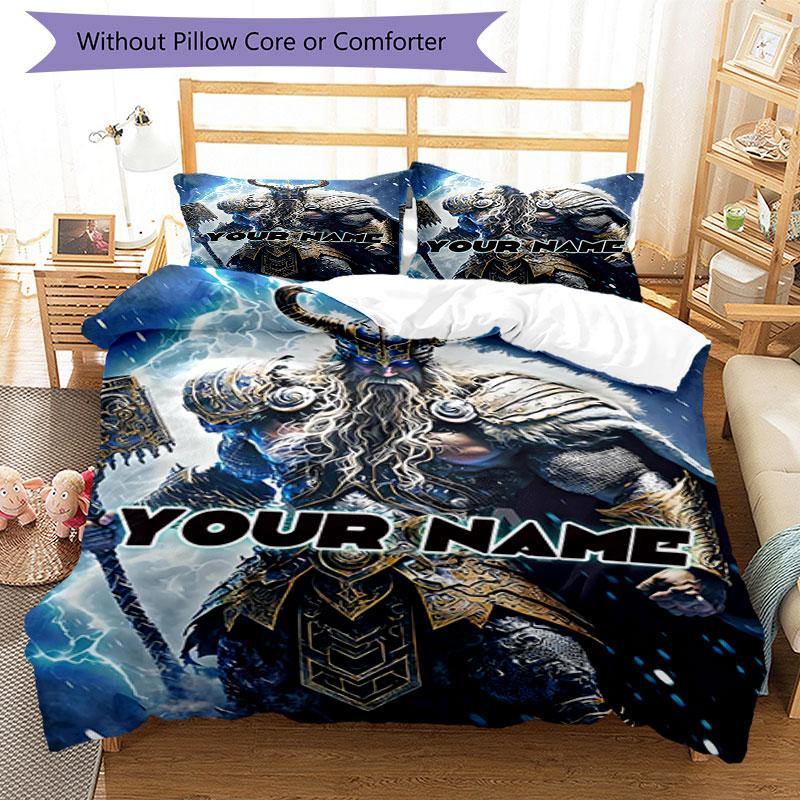 3pcs Custom Name Warrior Thunder" Bedding Set Printed Bedding Set Duvet Cover Closure Includes 1 Duvet Cover & 2 Pillowcases Bedroom Decor