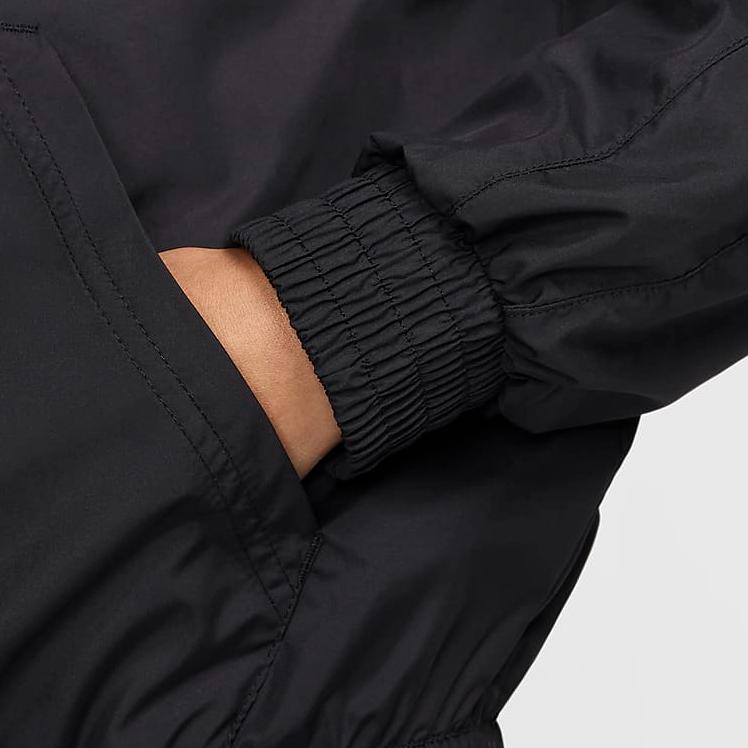 Nike Спортивная классическая тканая куртка с капюшоном и логотипом, на молнии, с длинным рукавом, женские куртки, черный цвет FV6298-010