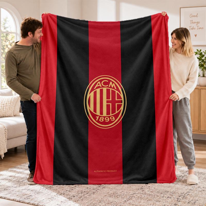 Flannel Fleece Blanket with AC Milan Design, Soft Lightweight Throw for Bed Sofa Travel