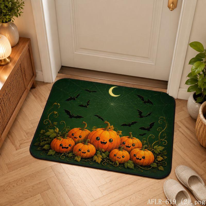 Halloween Pumpkin Lantern Door Mat Gothic Non-Slip Entry Rug Jack-o-Lantern Floor Carpet Home Decor